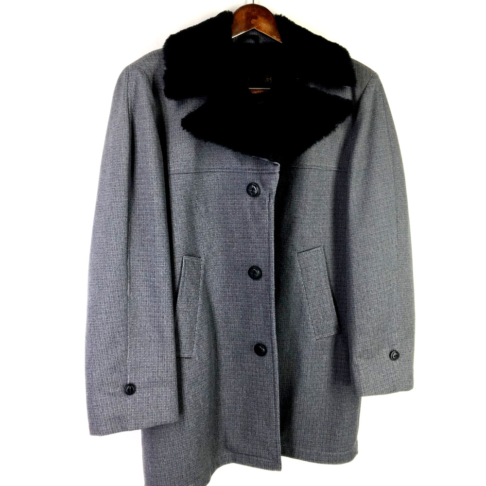 36S John Blair USA Mens Vintage 3 Button Overcoat Pencil Gray Tattersall